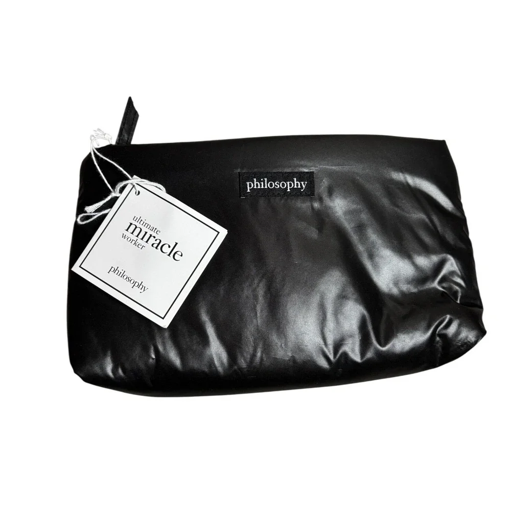 NWT Philosophy Ultimate Miracle Worker Black Puffy Makeup Bag Cosmetic Pouch NEW
